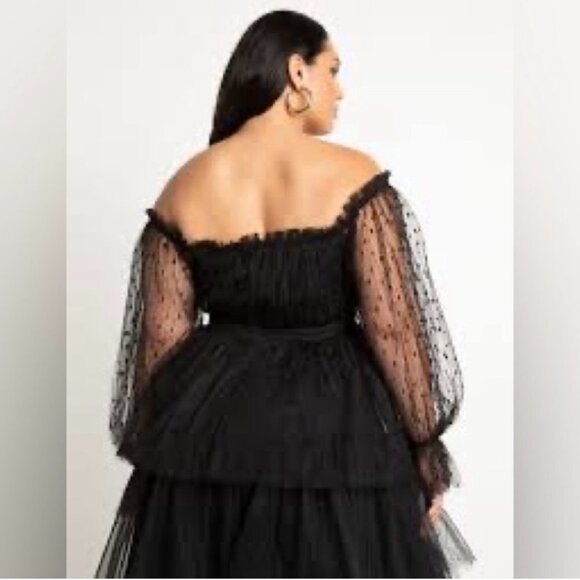 Eloquii Mixed Tulle Mini Dress Color Black Size 14 - Picture 2 of 14